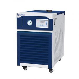 What safety precautions should be taken when using recirculating coolers for evaporators in the chemistry lab?